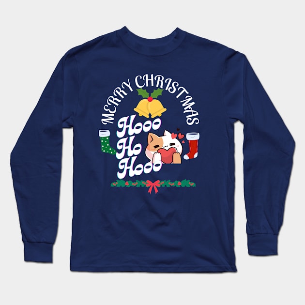 Merry Christmas HO HO HO Santa Cat Long Sleeve T-Shirt by Mr.Dom store